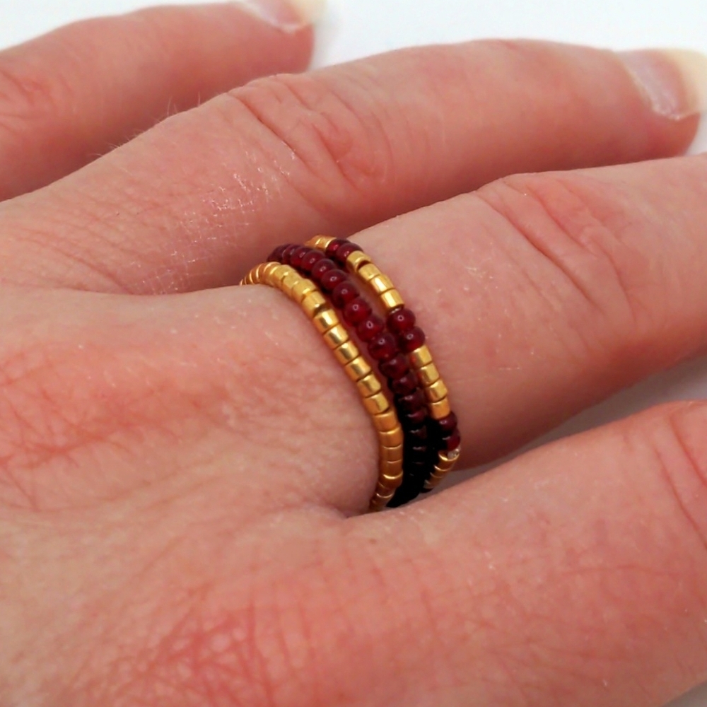 381MIDALANE Fine Gold Beaded Ring Set